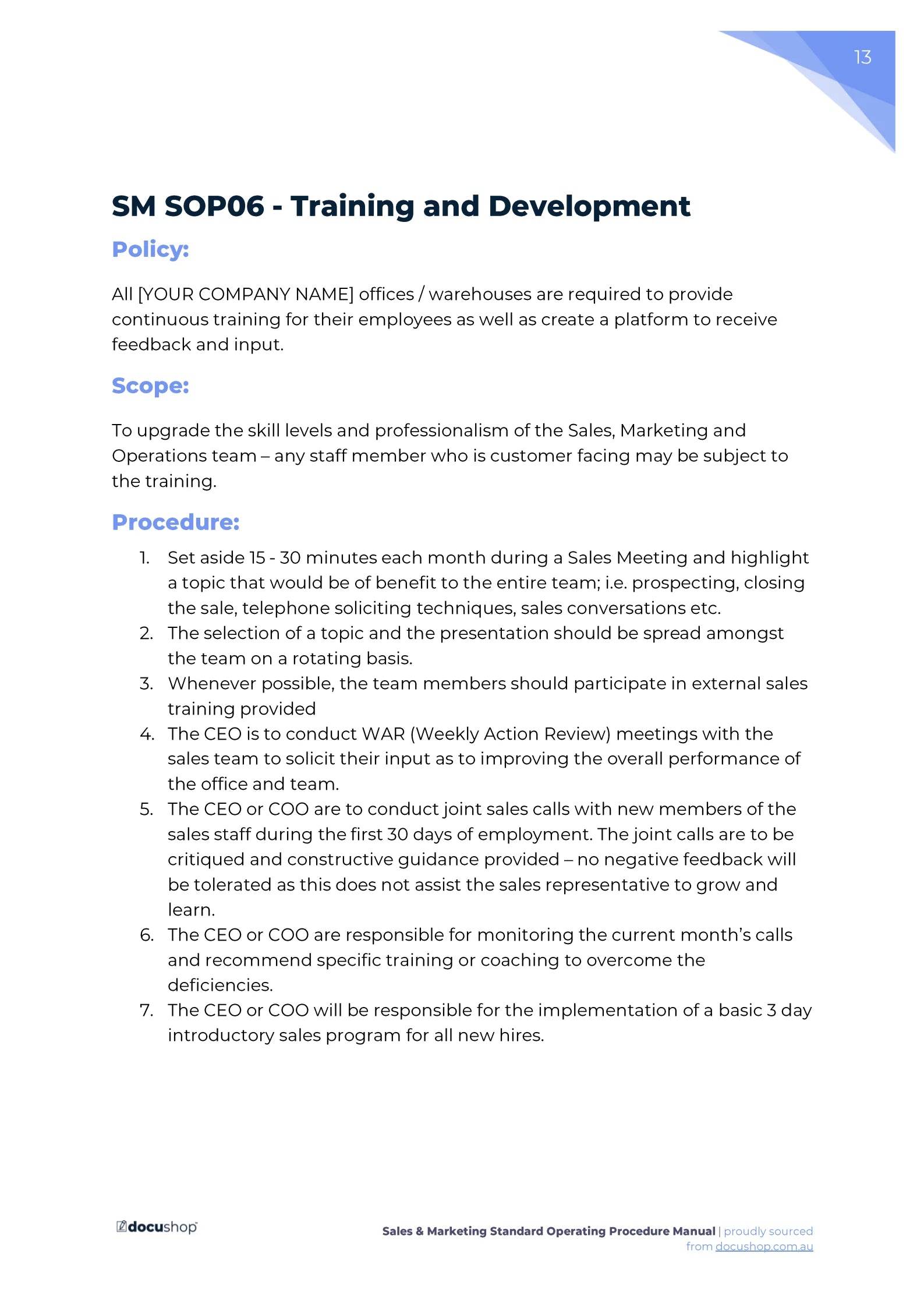Sales & Marketing Standard Operating Procedure Template